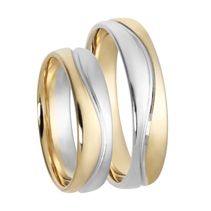 ”Hullámzás” sárga-fehér 14k arany karikagyűrű