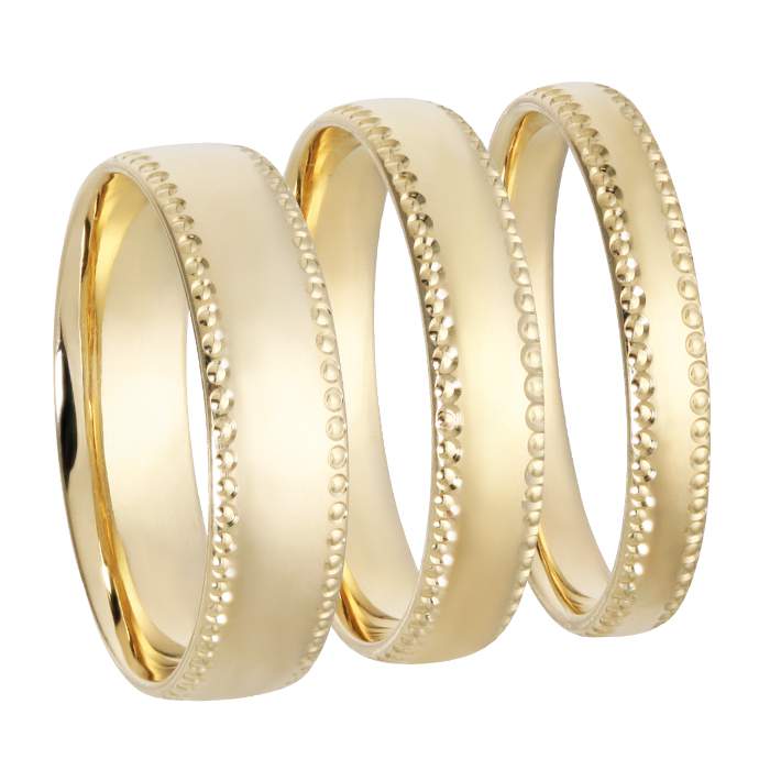 Vésett szegélyű 14k arany karikagyűrű - 3/4/5mm széles, sárga vagy fehér színben